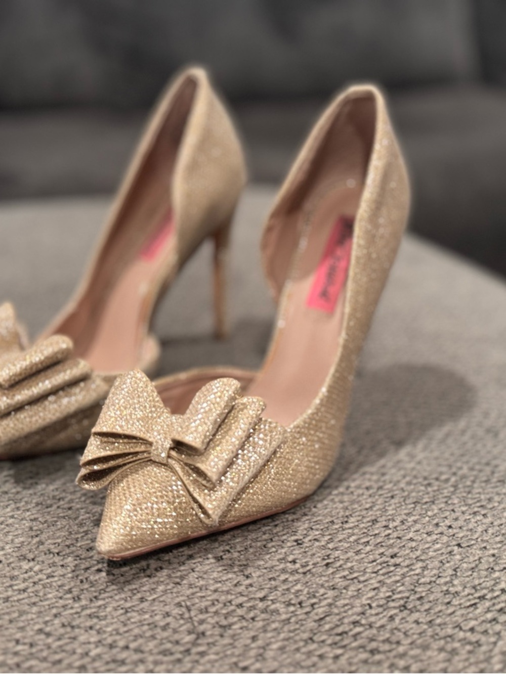 Betsey Johnson Gold Glitter Bow Pointed-Toe Stiletto Pumps